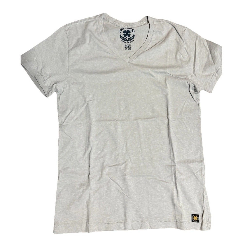 Lucky Brand T-shirt Men's Small Gray Short Sleeve V Neck Pullover Top Cotton NEW